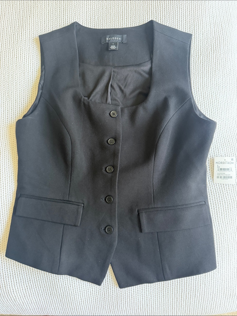 NWT Halogen Black Tailored Button-Front Vest with Welt Pockets